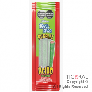 REGALIZ ACIDO BULLDOG SANDIA X 18 GR. X 12 UNIDADES